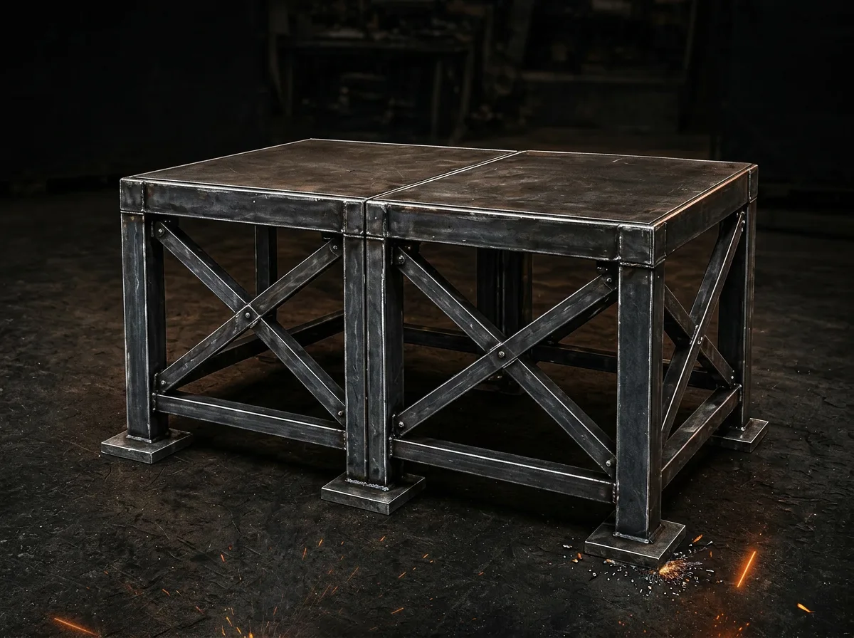 Custom welded steel tank platform with X-bracing