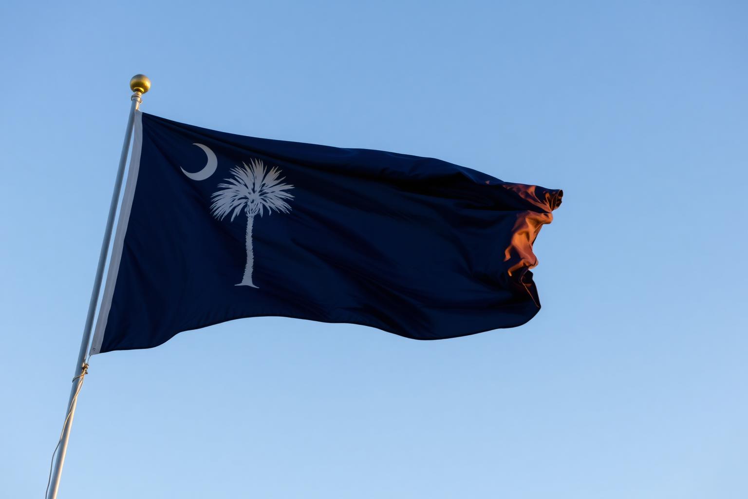 South Carolina state palmetto flag waving in the wind